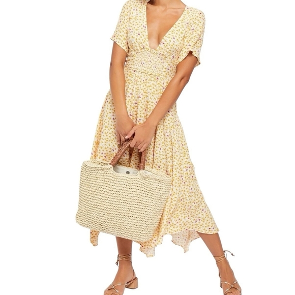 Free People In Full Bloom Yellow Midi Dress Large - Picture 1 of 12